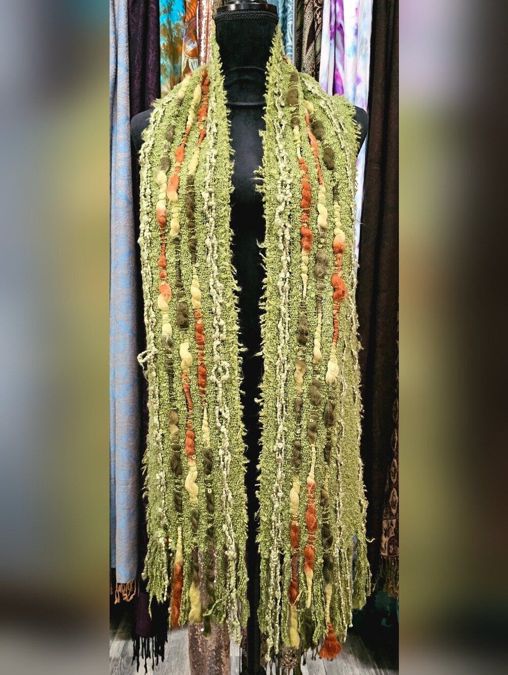 Noelle Olive Green Handwoven Textured Scarf